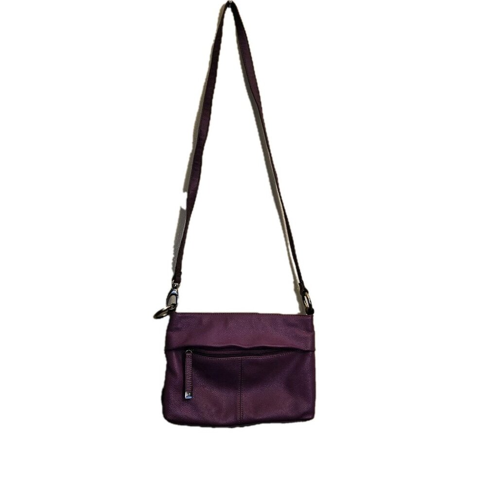 Tignanello Purple Pink Pebble Leather Crossbody Bag Built in Wallet Purse